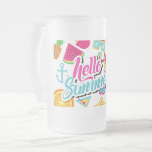 Tasse à bière en verre givré "Bonjour l'été"