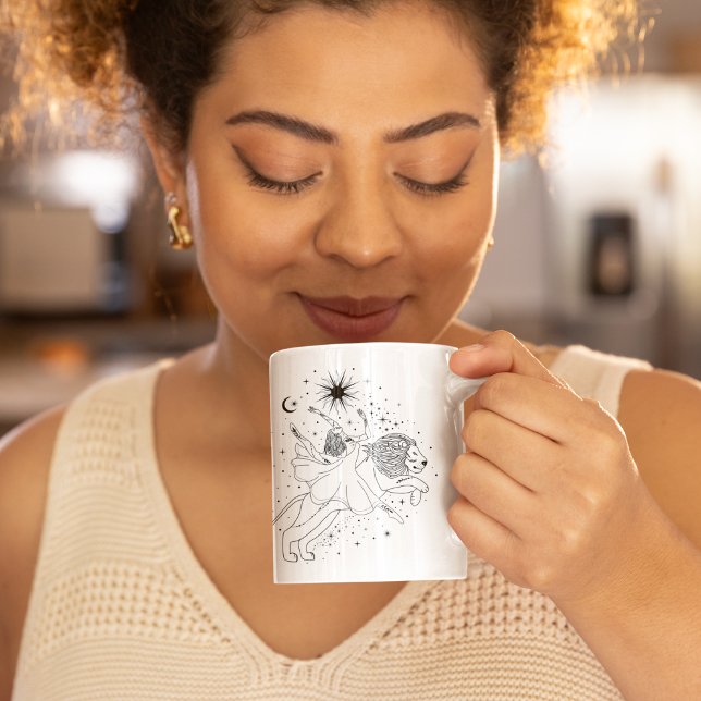 Tasse à bord noir 15oz Fille Lion (Créateur téléchargé)
