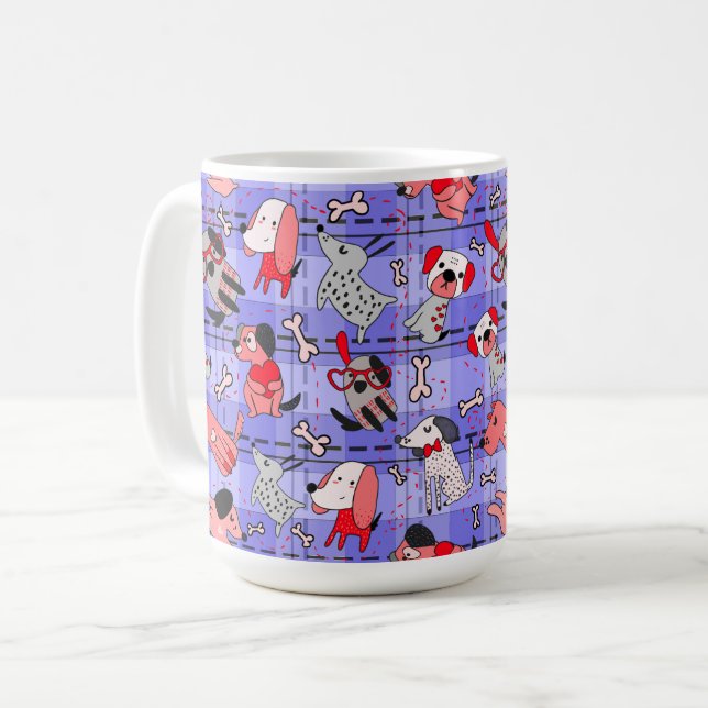 Tasse à café à carreaux indigo - Impression de chi (Devant gauche)