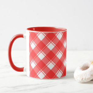 Tasse à café à carreaux rayés rouge et blanc de ca