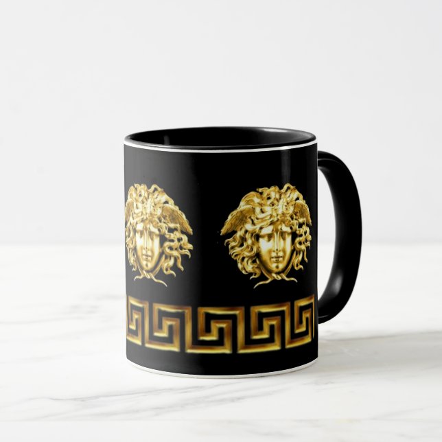 Tasse à café à clé grecque Medusa dorée (Devant droit)