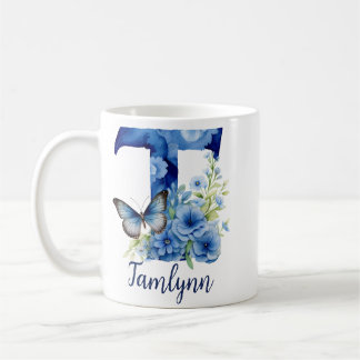 Tasse à café à monogramme floral bleu de 330 ml