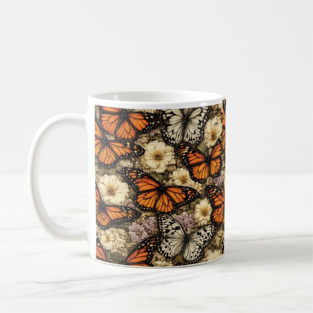 Tasse à café à motif botanique de papillon monarqu (Gauche)