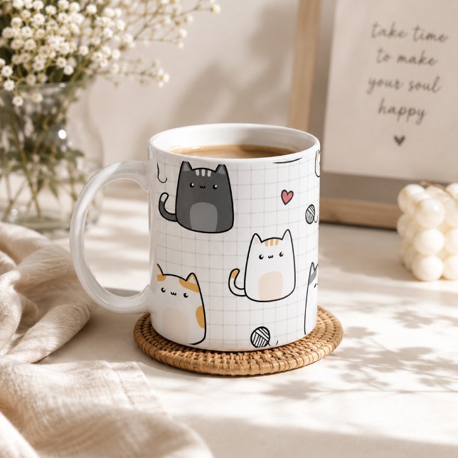 Tasse à café à motif de chat mignon Kawaii (Cute Kawaii Cat Pattern Coffee Mug)