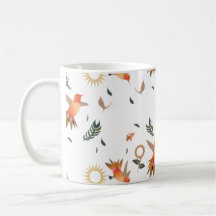 Tasse à café à motif floral de colibri d'automne