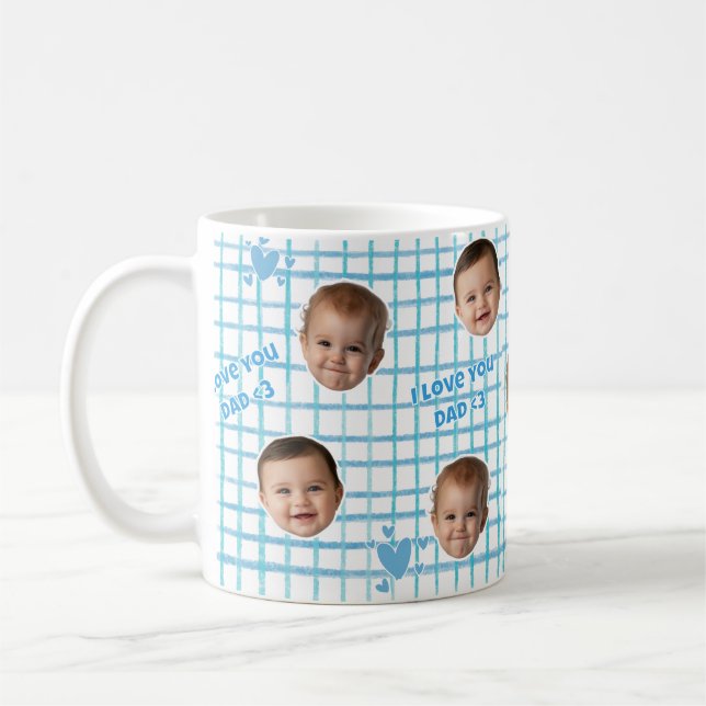 Tasse à café à motif Gingham bleu personnalisé Cad (Gauche)