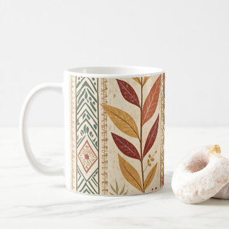 Tasse à café à motif tribal et feuilles d'automne