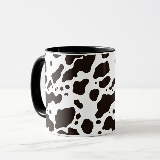 Tasse à café à motif vache noir et blanc (Devant gauche)