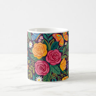 Tasse à café Abstrait Naïf Roses Papillons