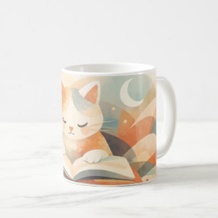 Tasse à café abstraite de chat livresque cosy – Pa