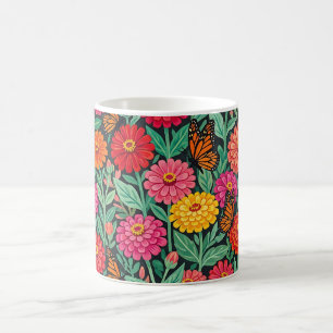 Tasse à café abstraite Zinnias papillons mexicains
