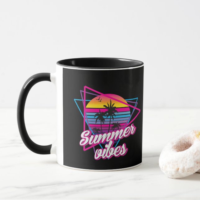 Tasse à café ambiance tropicale coucher de soleil  (Avec donut)