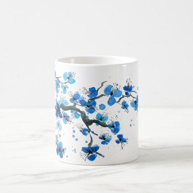 Tasse à café aquarelle Fleurs Bleues Japonaises (Centre)