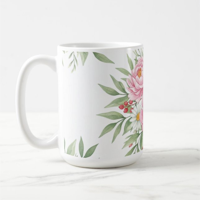 Tasse à café aquarelle florale rose élégante"  (Gauche)