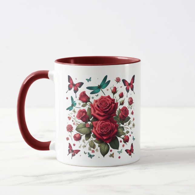 Tasse à café aux accents rouge foncé (Gauche)