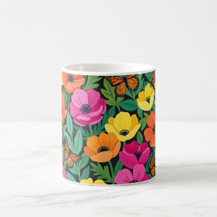 Tasse à café aux anémones et papillons colorés abs