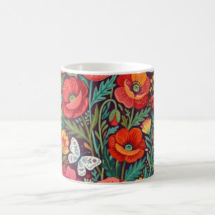 Tasse à café aux coquelicots et papillons fantaisi