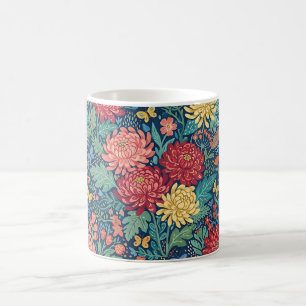 Tasse à café aux papillons et chrysanthèmes abstra
