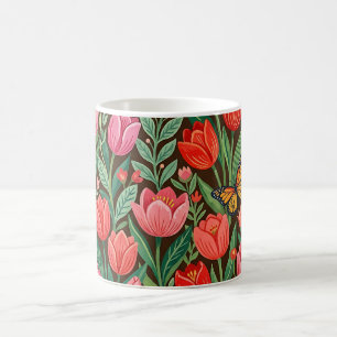 Tasse à café aux tulipes et papillons colorés abst