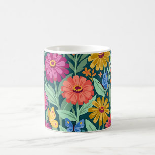 Tasse à café aux zinnias et papillons colorés abst