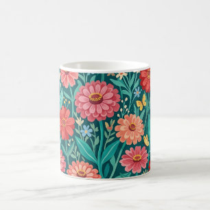 Tasse à café aux zinnias et papillons colorés abst