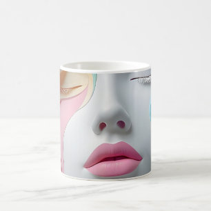 Tasse à café avec art abstrait pastel 3D de visage