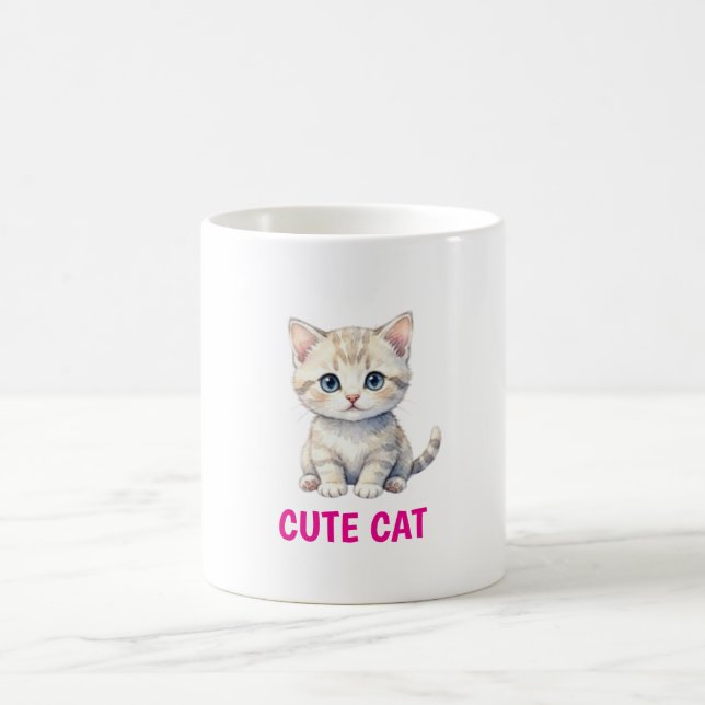 Tasse à café avec chat en aquarelle mignonne (Centre)