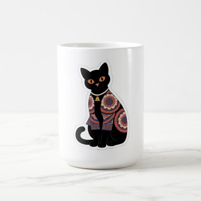 Tasse à café avec collier à cloche pour chat noir  (Centre)