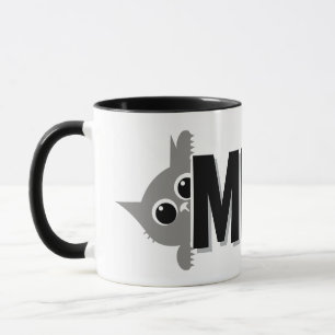 Tasse à café avec design de chat gris qui regarde 