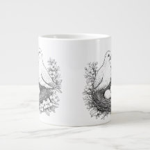 Tasse à café avec dessin au crayon d'oiseaux amour