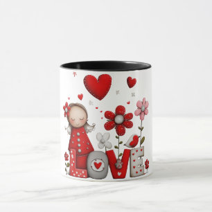 Tasse à café avec dessin petite fille avec plante