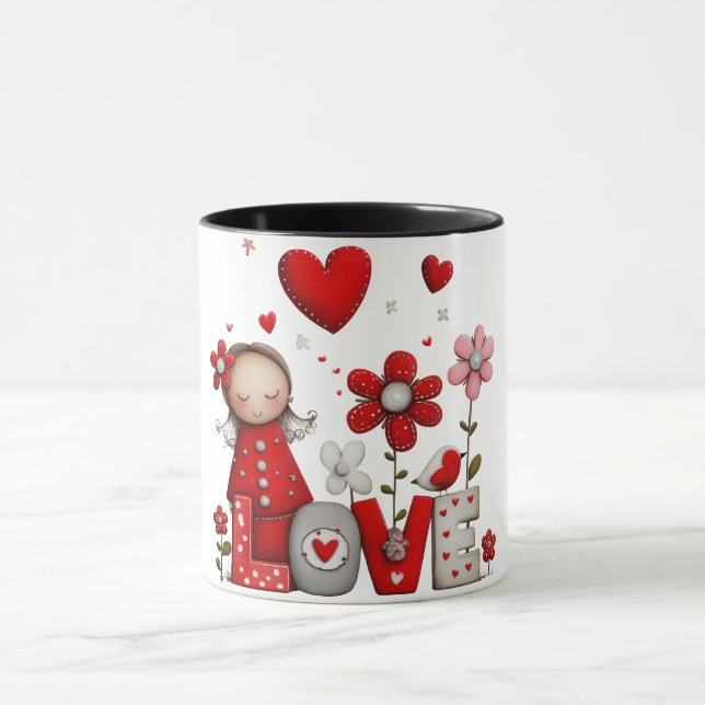 Tasse à café avec dessin petite fille avec plante  (Centre)