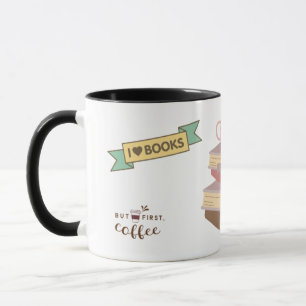 Tasse à café avec graphique de livres empilés