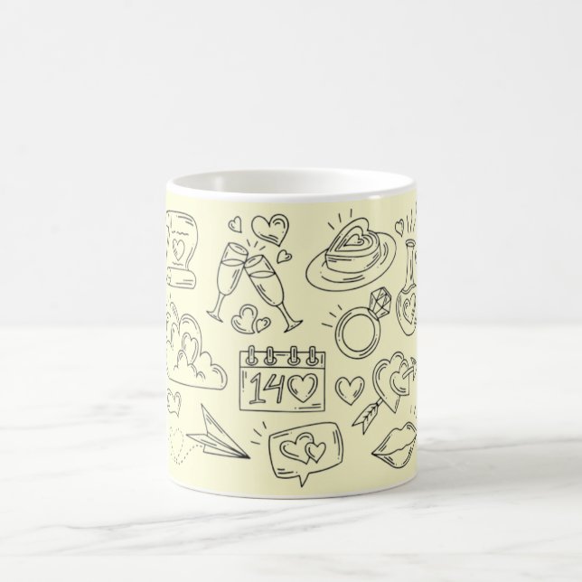 Tasse à café avec illustration de doodle d'amour r (Centre)