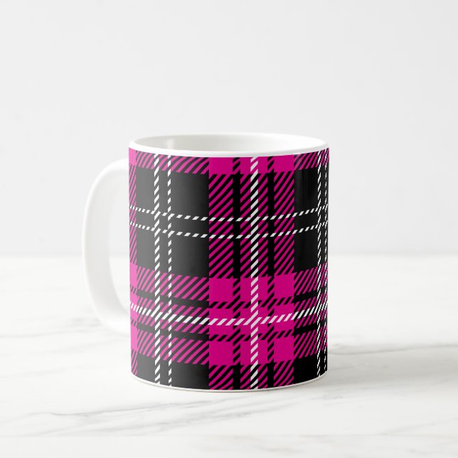 Tasse à café avec impression tartan à carreaux ros (Devant gauche)