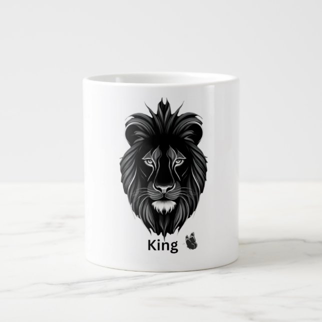 Tasse à café avec l'art du lion noir roi (Devant)