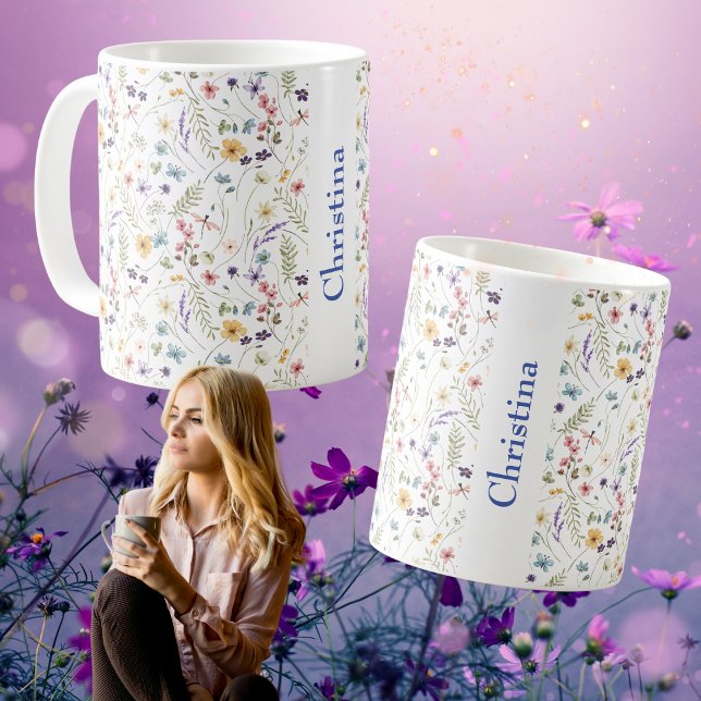 Tasse à café avec motif complet de prairie estival (Summer Meadow Allover Pattern Name Coffee Mug)