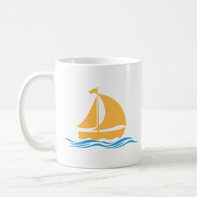 Tasse à café avec motif de bateau et de vague (Gauche)