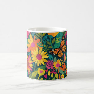 Tasse à café avec papillon monarque et tournesols