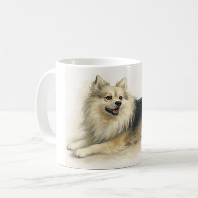 Tasse à café avec portrait de chien Pomchi à l'aqu (Devant gauche)