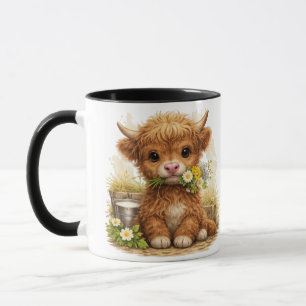 Tasse à café avec un adorable veau de vache Highla