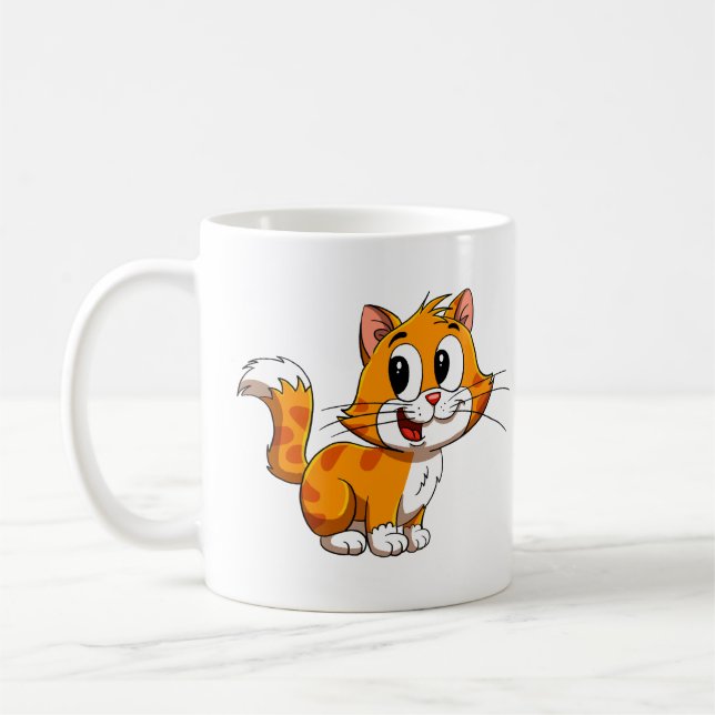 Tasse à café avec un chat de dessin animé mignon (Gauche)
