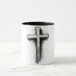 Tasse à café avec une grande croix chrétienne grap