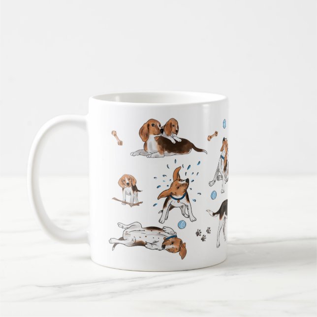 Tasse à café beagle peinte à la main | Chien l (Gauche)