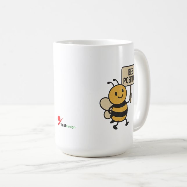 Tasse à café "BEE POSITIVE" | Slogan de bourdon mi (Devant droit)