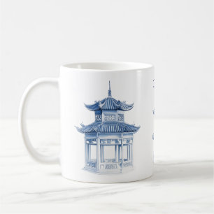 Tasse à café bleu et blanc Pagode Chinoiserie