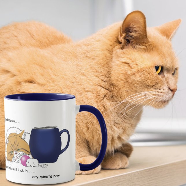Tasse à café bleue avec un chat orange drôle (Créateur téléchargé)
