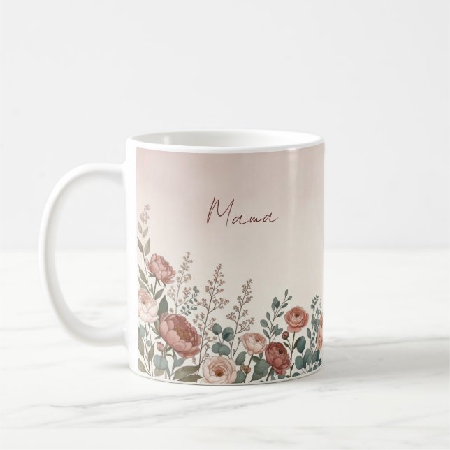 Tasse à café botanique aquarelle Paeonia pour mama (Gauche)