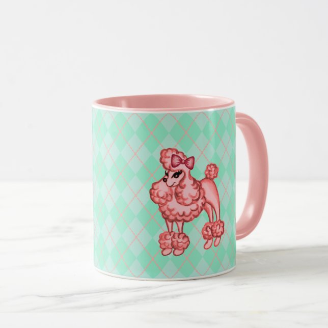 Tasse à café Caniche Français Rose  (Devant droit)