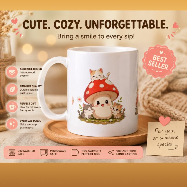 Tasse à café Champignon Mignon & Chatons – Cotonna (Créateur téléchargé)